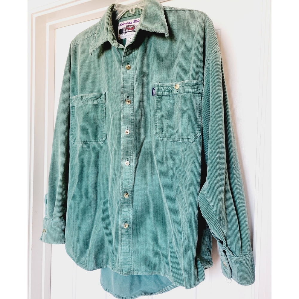 90s Vintage American Rebel Waffle Knit Cotton Button-down Shirt - Picture 3 of 10